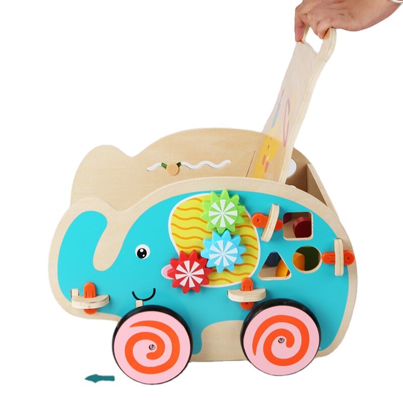Drewniany wielofunkcyjny chodzik dla dzieci słoń chodzik dla dzieci zabawka edukacyjna zabawka