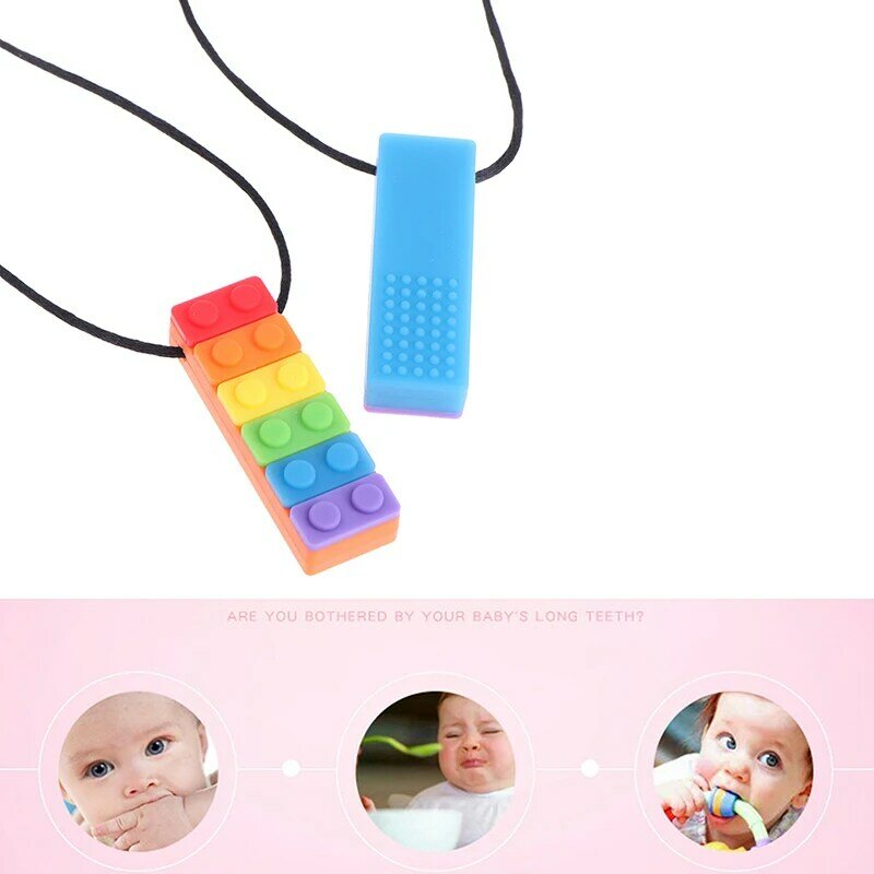 Baby Rainbow Teether Necklace Silicone Teethers Chew Sensory Eco-friendly Biting