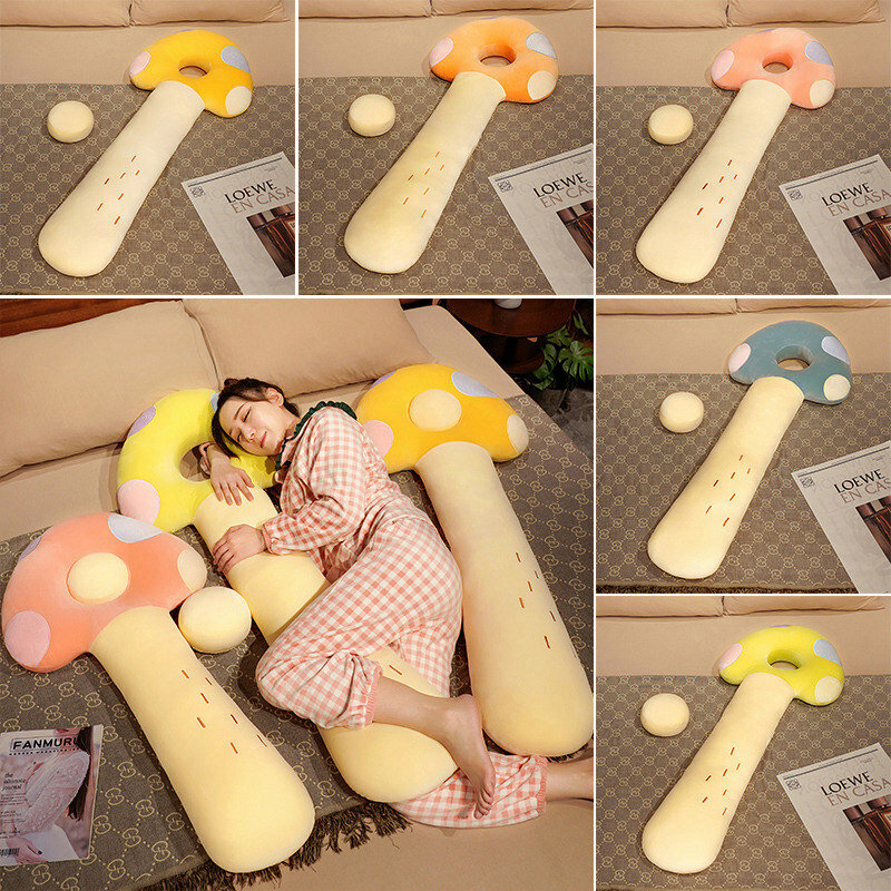 신제품 귀여운 플러시 버섯 긴 베개 쿠션, 귀여운 식물 버섯 부드러운 아이 장난감 침대 수면 베개 홈 장식
