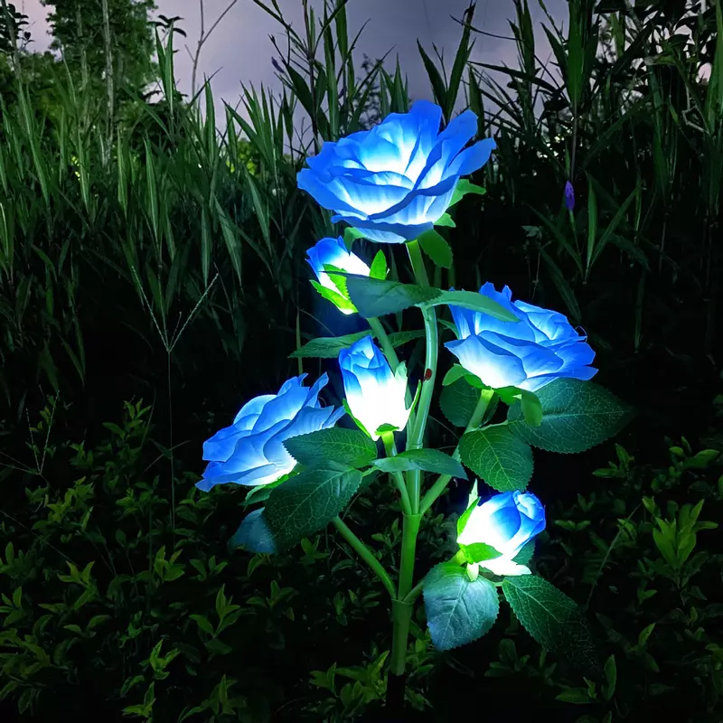 3-7 kepala LED simulasi tenaga surya bunga mawar LED surya lampu taman halaman rumput malam lampu lanskap dekorasi rumah taman bunga L