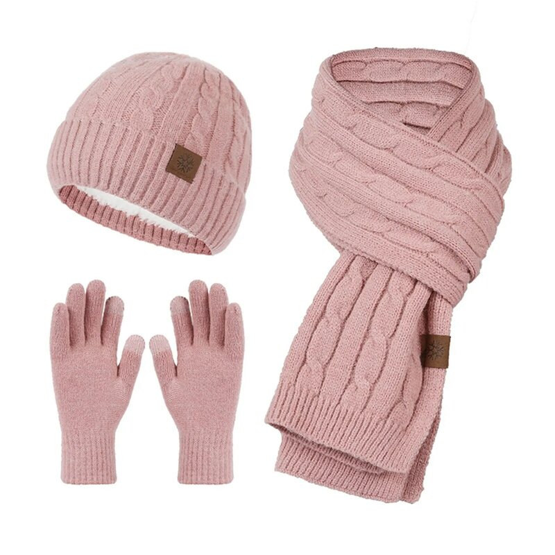 Neue Strick mütze Schal Handschuhe Damen Fleece kälte beständig warm halten dreiteiliges Set