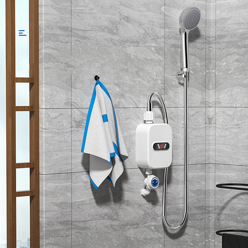 Shower pemanas air instan 220V/110V, keran kamar mandi colokan EU, pemanas air panas 3500W tampilan Digital