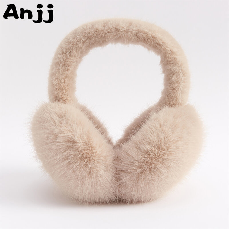 Anjj Light Coffee Earmuffs 2024 Winter New Popular Thickened Plush Imitation Rabbit Fur Ear Muffs for Family Member Gifts