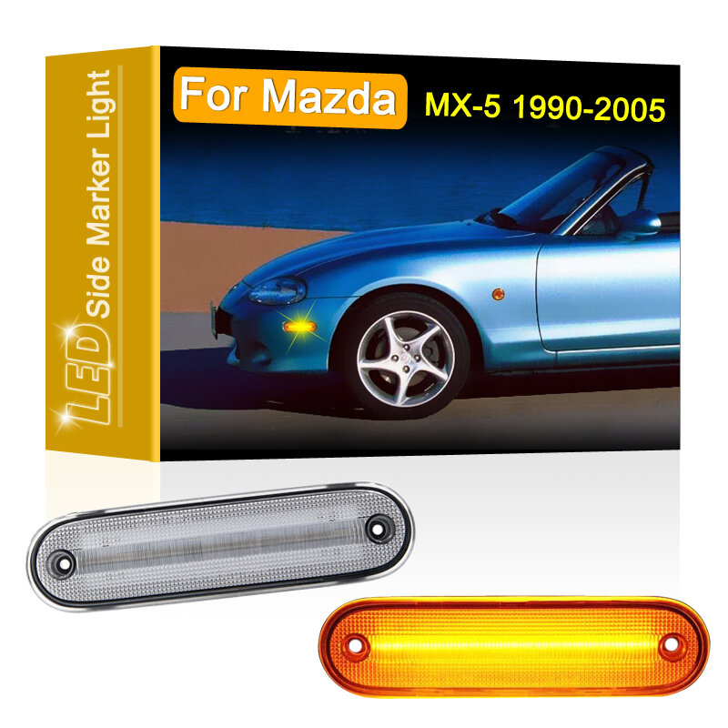2Pcs Clear Lens Front Amber LED Side Marker Lamp Assembly For Mazda MX-5 Miata 1990 1991 1992 1993 1994 1995-2005 Parking Light