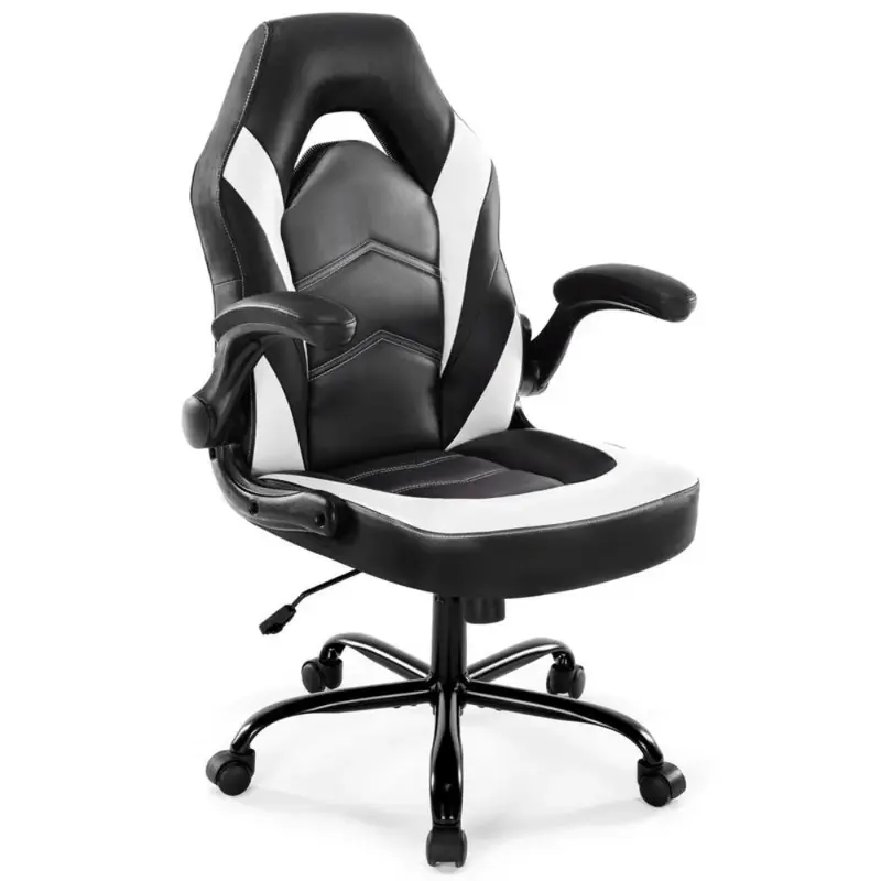 Kursi meja kantor ergonomis, kursi kantor punggung tinggi, kursi komputer dengan kulit PU dan furnitur sandaran tangan Flip-up