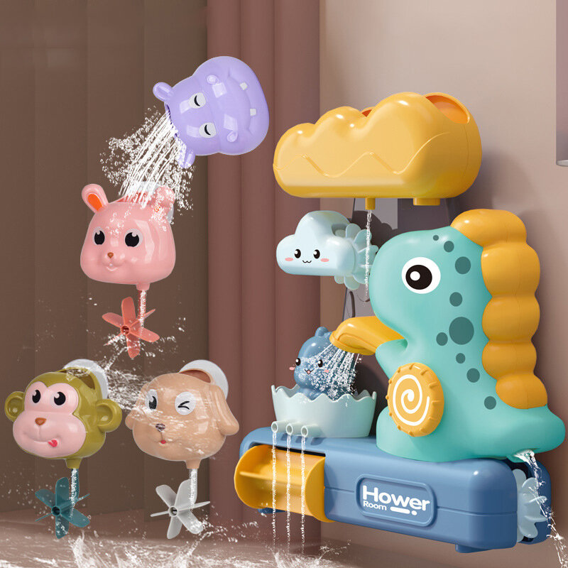 Spin Water Spray Dinosaur para crianças, Sprinkler Bath Toys para crianças, Steamship Animal Shower Game, Sprinkler do banheiro