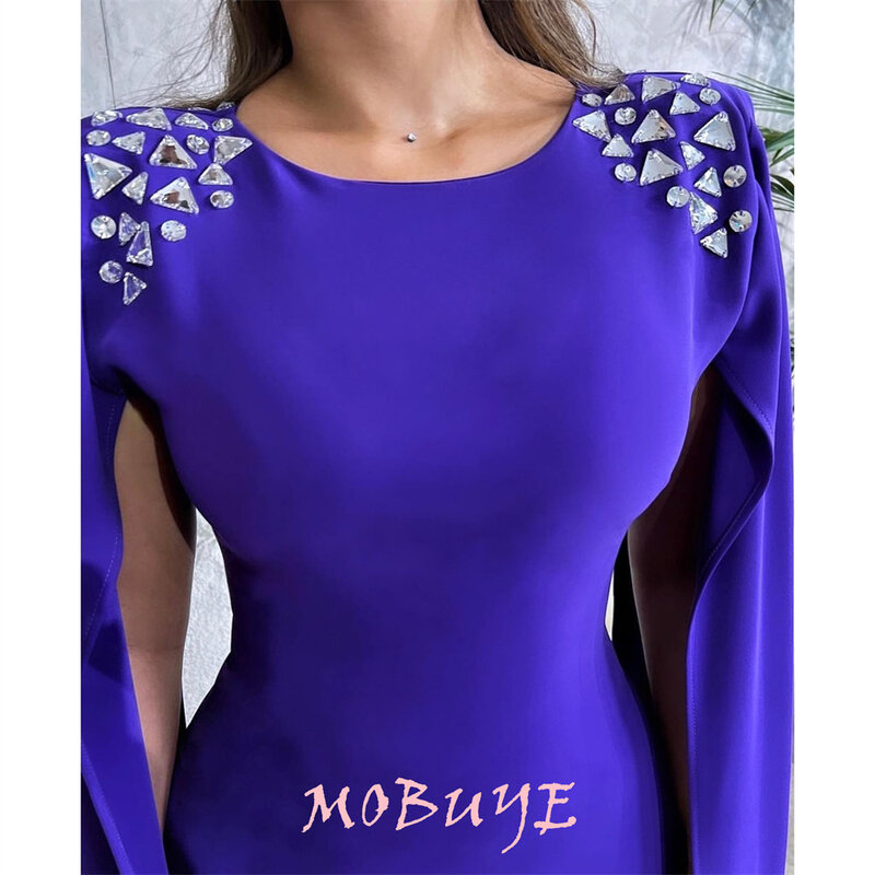 MOBUYE 2024 Popular O Neck Prom Dress Ankle-Length With Long Sleeves Evening Fashion Elegant Party Dress For Women