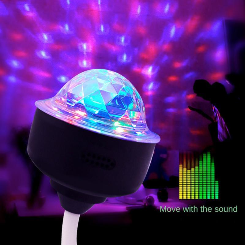 Lumière de projection LED, ampoule USB, contrôlée par le son, mini boule lumineuse colorée, lumière rebondisnoyaux en cristal, laser, 6W