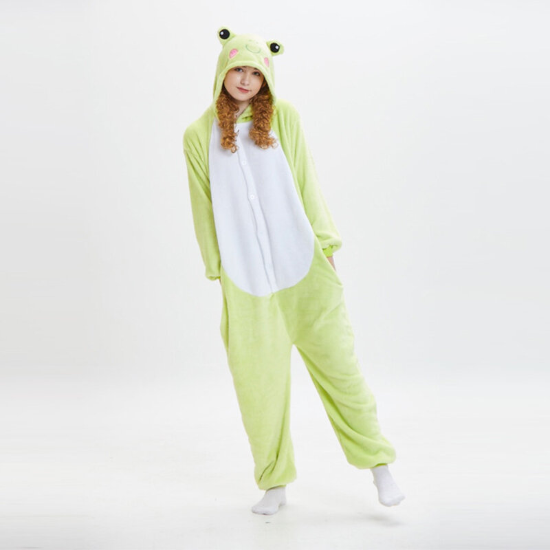 Animal Frog One-piece Sleepwear Cartoon Bear Jumpsuit Pijamas Flannel Warm Onesie Nightgown Unisex Adult Kids Cosplay Costume