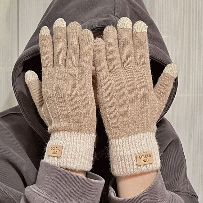 Women Warm Thick Plush Knitted Gloves Touchscreen Men Women Fashion Autumn Winter Keep Warm Riding Skiing Outdoor Gloves