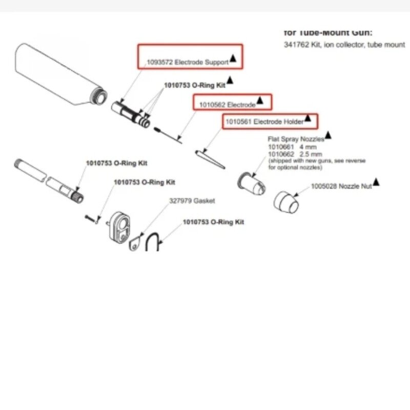 Pistola eletrostática do revestimento do pó de SMaster, apoio do elétrodo para Nordson 1093572 + 1010562 + 10561, 1010752