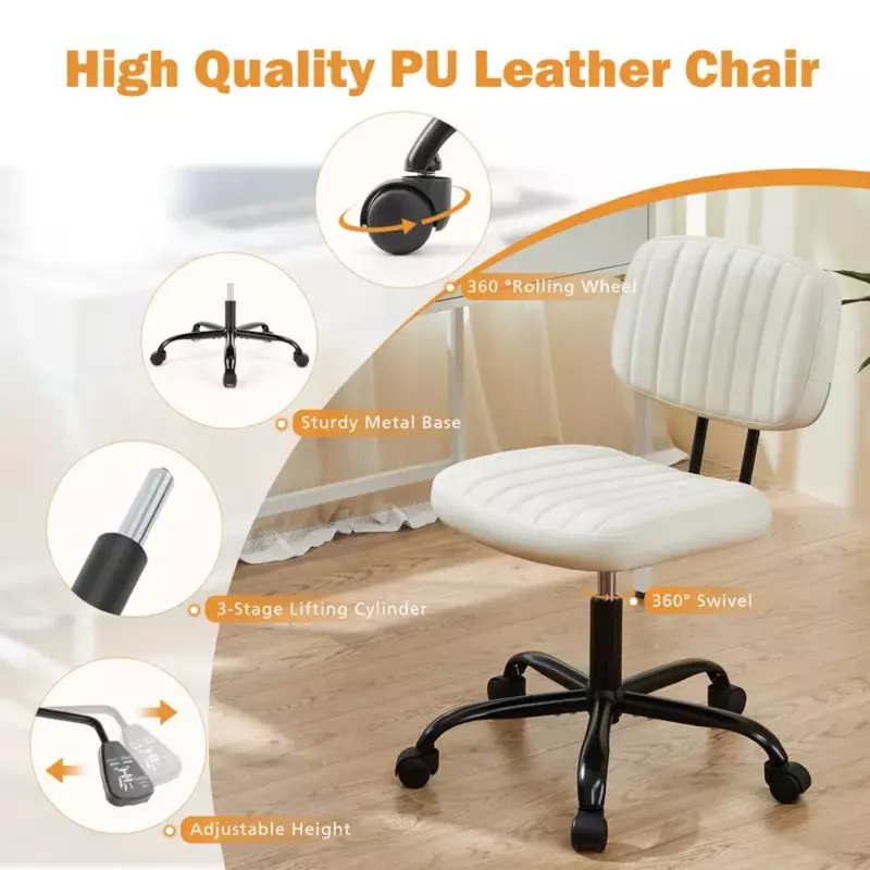 Sedia ergonomica sedie da ufficio SWEETCRISPY PU Leather sedia da lavoro con schienale basso piccola sedia da ufficio per la casa con ruote mobili mobili