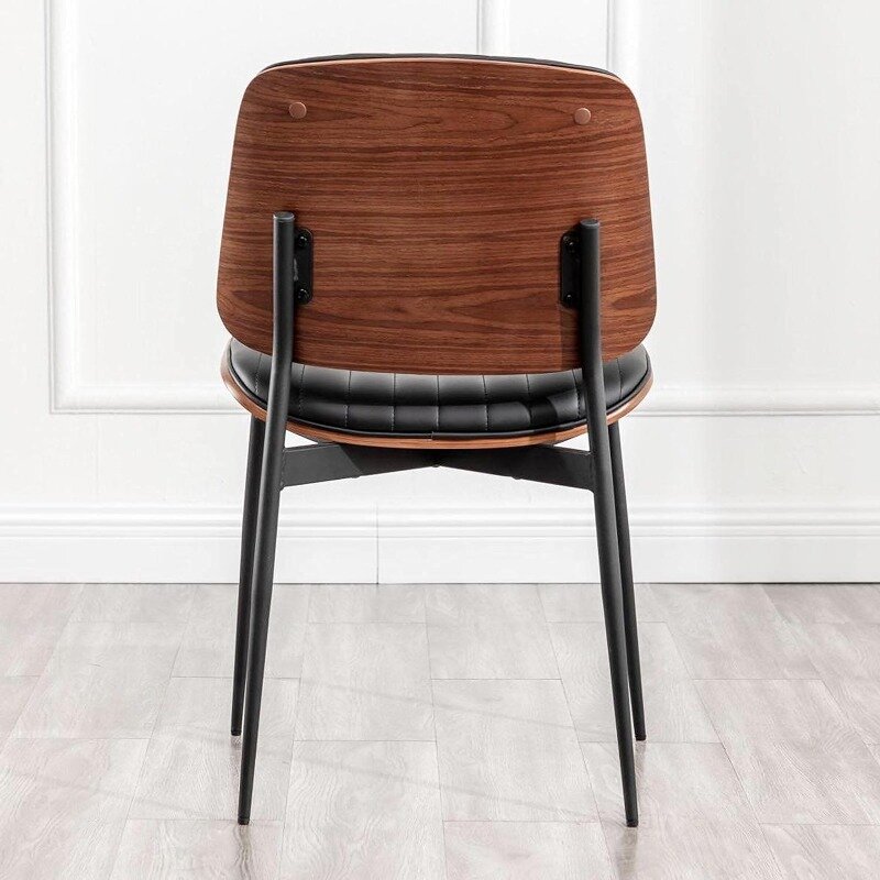Conjunto de cadeiras de jantar de 2 Mid Century Modern Retro Faux Leather Chair, assento ajustável com Walnut, pernas de metal, estofado