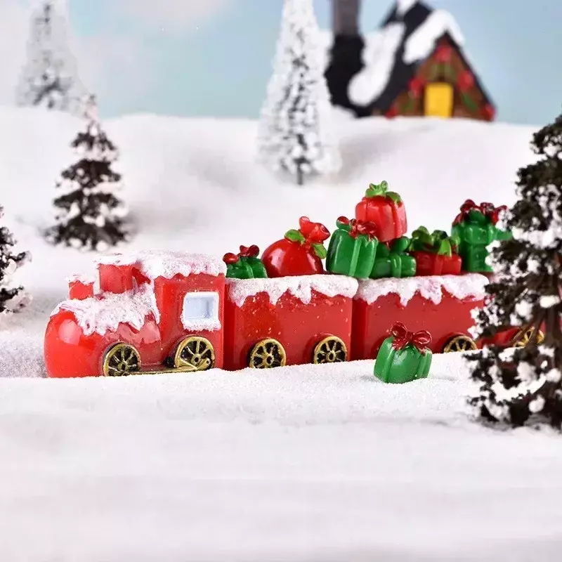 Christmas Party Home Decor Supplies Elk Snowman Sleigh Deer Car Micro Landscape Snow Decoration Locomotive Car Resin Crafts