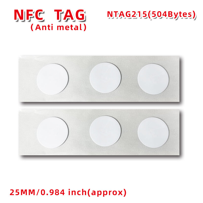 Etiqueta NFC Anti Metal NFC215 RFID 215, pegatinas NT/AG215, 504 Bytes, insignias, etiqueta Lable, 13,56 MHz, TagMo Forum Type2
