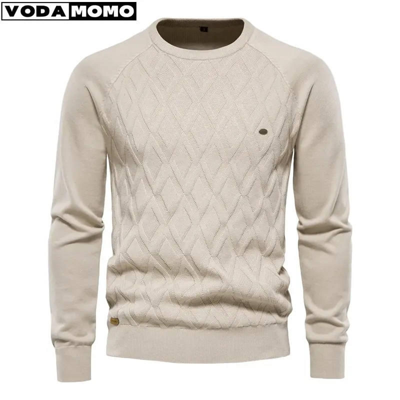 Suéter de manga comprida de algodão puro masculino, pulôver reto, monocromático, alta qualidade, novo, outono, inverno