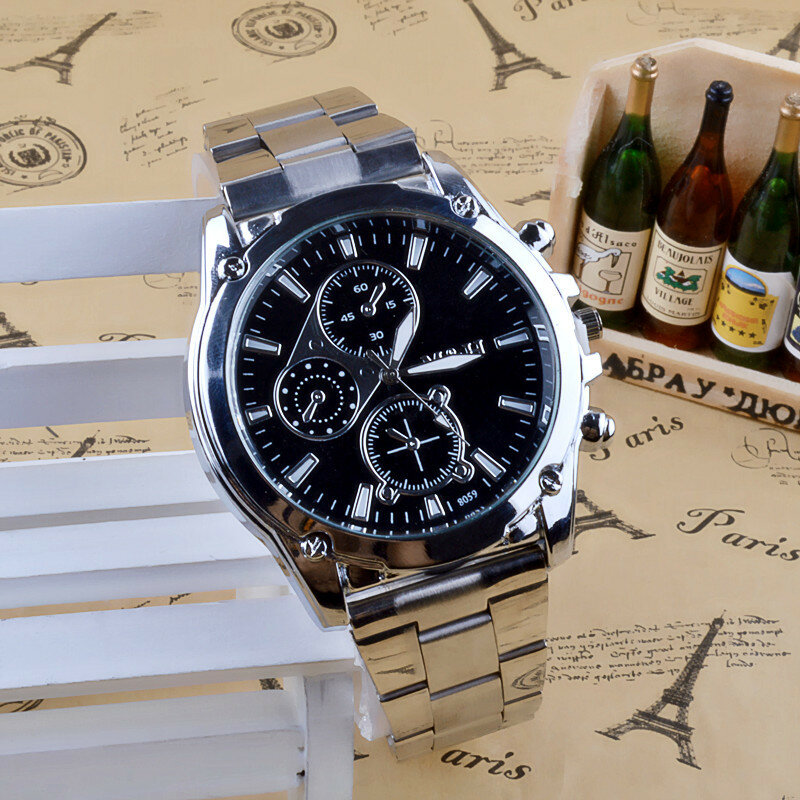 남성용 스테인레스 스틸 밴드 기계 스포츠 쿼츠 시계, 맞춤형 비즈니스, 생일 선물