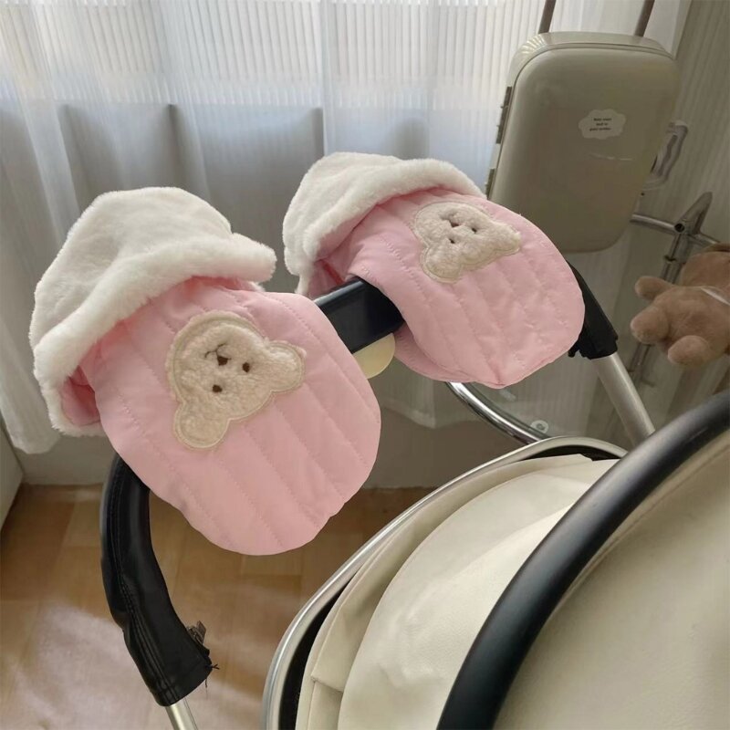 Urso desenhos animados luvas carrinho bebê à prova crianças scooter luvas resistente desgaste aquecedor