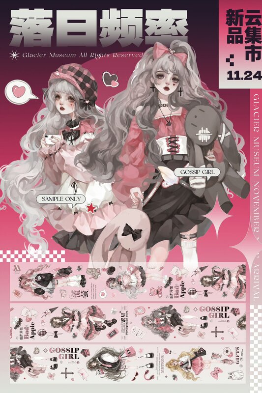 Kawaii Shiny l'horloge Washi Tape, cheveux roses, jolie fille, nouveau