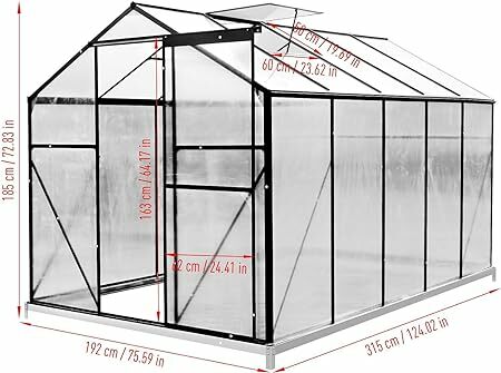 Kit rumah kaca polikarbonat 10x6 kaki, rumah kaca untuk luar ruangan dengan pintu geser dan jendela ventilasi dapat disesuaikan, jalan-jalan aluminium