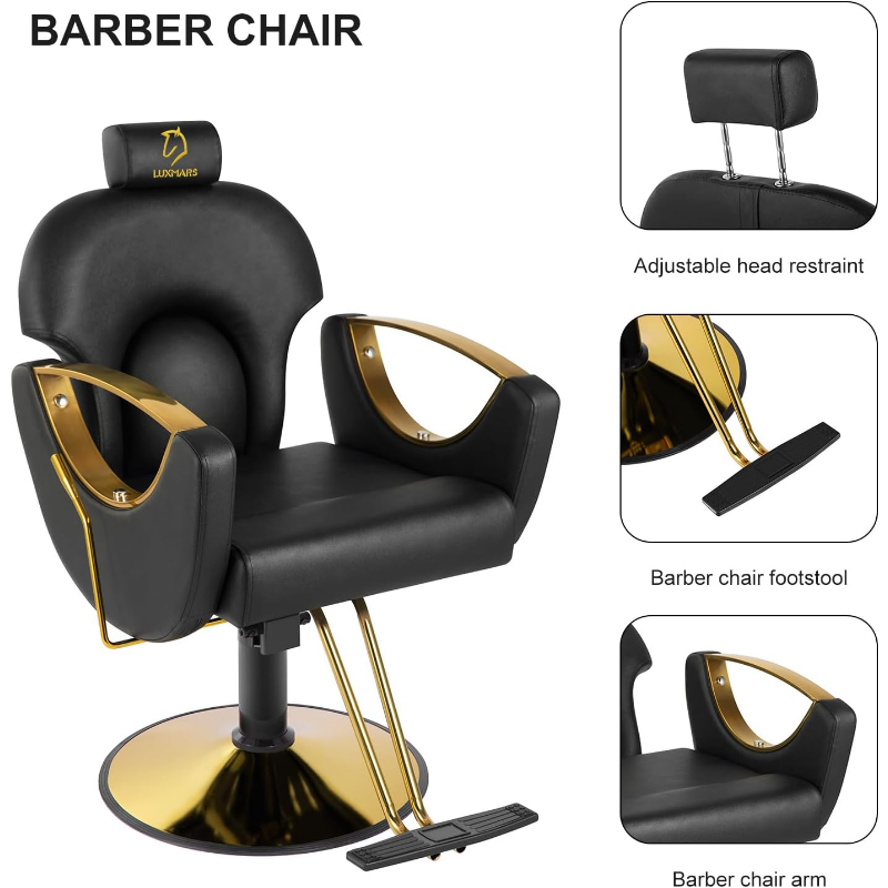 LUXMARS hydrauliczny fotel fryzjerski, krzesło do salonu 360 stopni połączenie obrotowe fotel do stylizacji włosów, regulowana wysokość fryzjer tatuaż