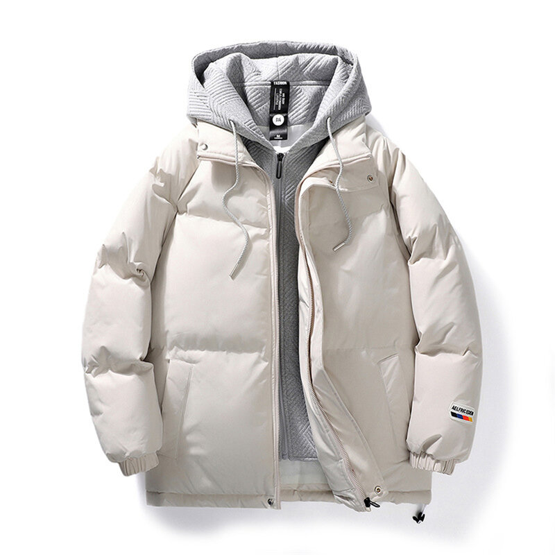 Gepolsterte Jacke Männer Winter Parkas dicke Jacke Mantel einfarbig Mode lässig gefälschte zweiteilige Kapuze Parkas männliche Winter Oberbekleidung