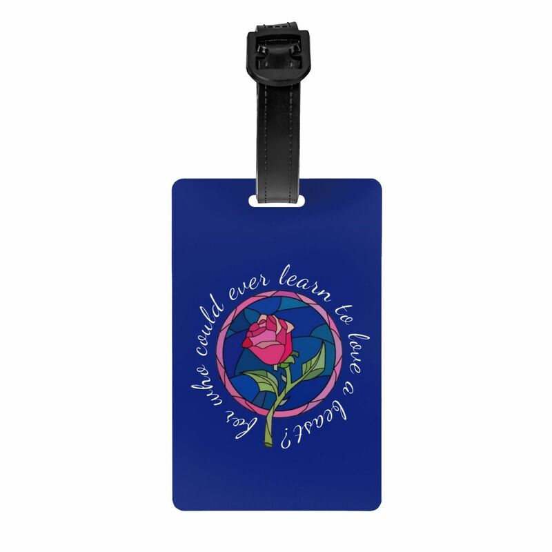 Beauty And The Beast Rose Flower Luggage Tag With Name Card Privacy Cover ID Label for Travel Bag
