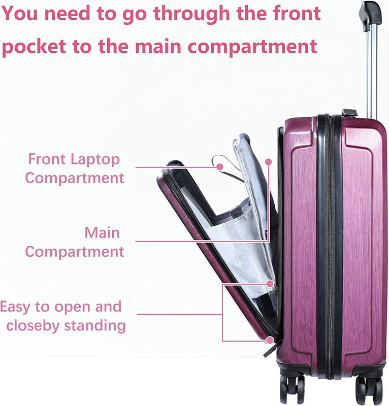 Carry On Cabin Luggage 20 Inch with Front Compartment & Expandable ABS+PC TSA Approved Lock YKK Zipper Spinner Silent Wheels