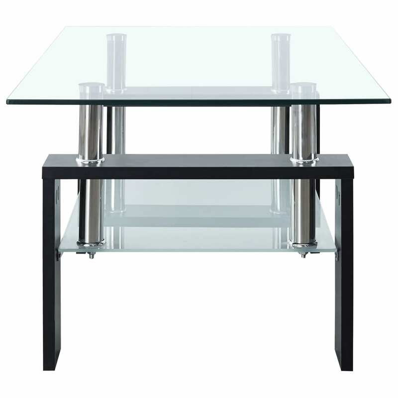 Stolik kawowy, stolik do herbaty ze szkła hartowanego, meble do salonu czarne i przezroczyste 95x55x40 cm