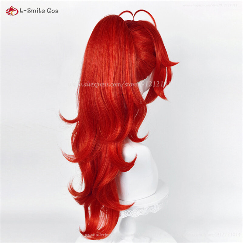 Peruka Diluc Ragnvindr peruka czerwona długa peruka do Cosplay z wysokim kucykiem odporna na ciepło syntetyczne włosy peruki Anime + peruka