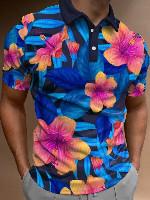 Camisa polo grande solta masculina de manga curta estampada em 3D, roupa casual legal, top sênior, verão
