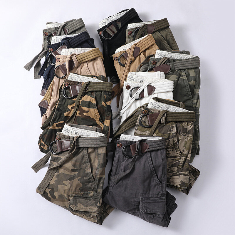 Хлопковые шорты-карго в стиле милитари, летние мужские повседневные свободные шорты, уличная одежда, плотная тактическая одежда