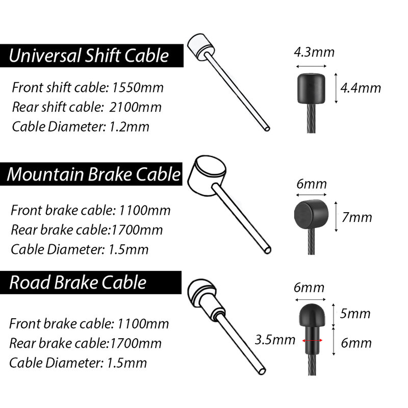 Kabel rem Derailleur sepeda jalan MTB, 1 buah garis kawat pemindah gigi sepeda gunung kabel dalam baja tahan karat poles