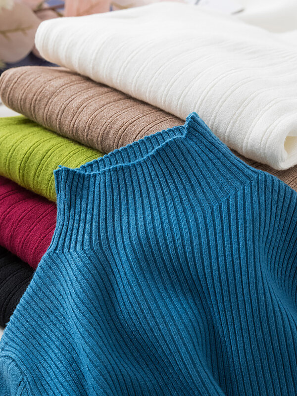 New 2024 Women Pullover Turtleneck Sweater Autumn Long Sleeve Slim Elastic Korean Simple Basic Cheap Jumper Solid Color Top