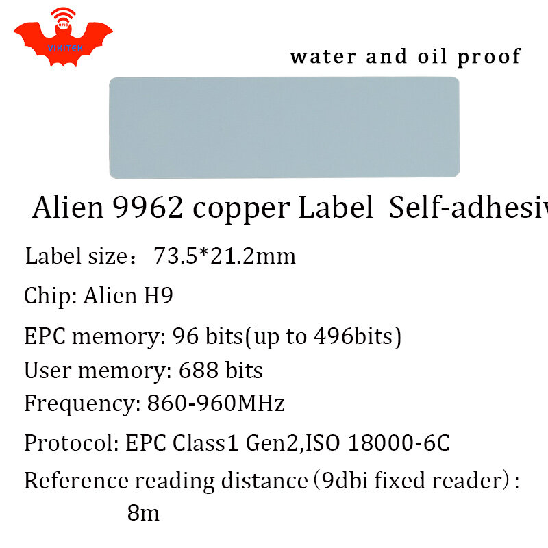 Etiqueta de Tag UHF RFID, Papel de cobre imprimível, Adesivo, UHF passiva, 9962, 9962, 9662, 915mhz, 900m868m, 860-960mhz, Higgs9, EPC 6C