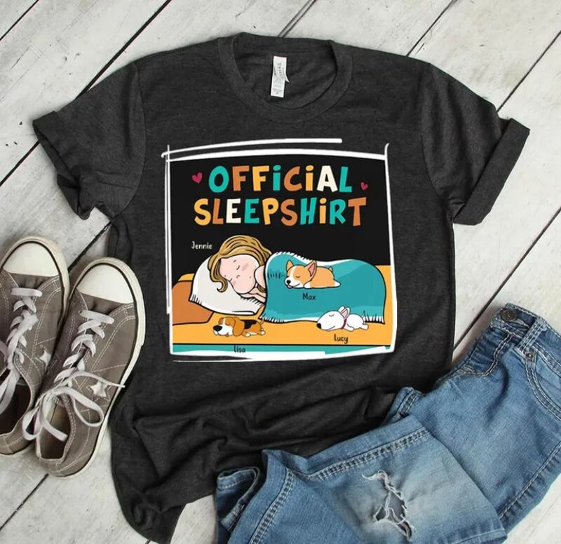 Camiseta feminina de algodão de manga curta, camiseta com o pescoço, camisa personalizada do sono do mam do cão, tops de roupas femininas