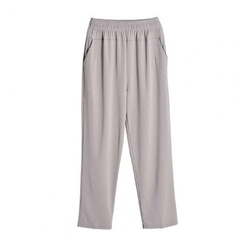 Pantaloni Casual pantaloni elastici a vita alta da donna alla moda con tasche rinforzate per Streetwear Comfort gamba dritta per Casual