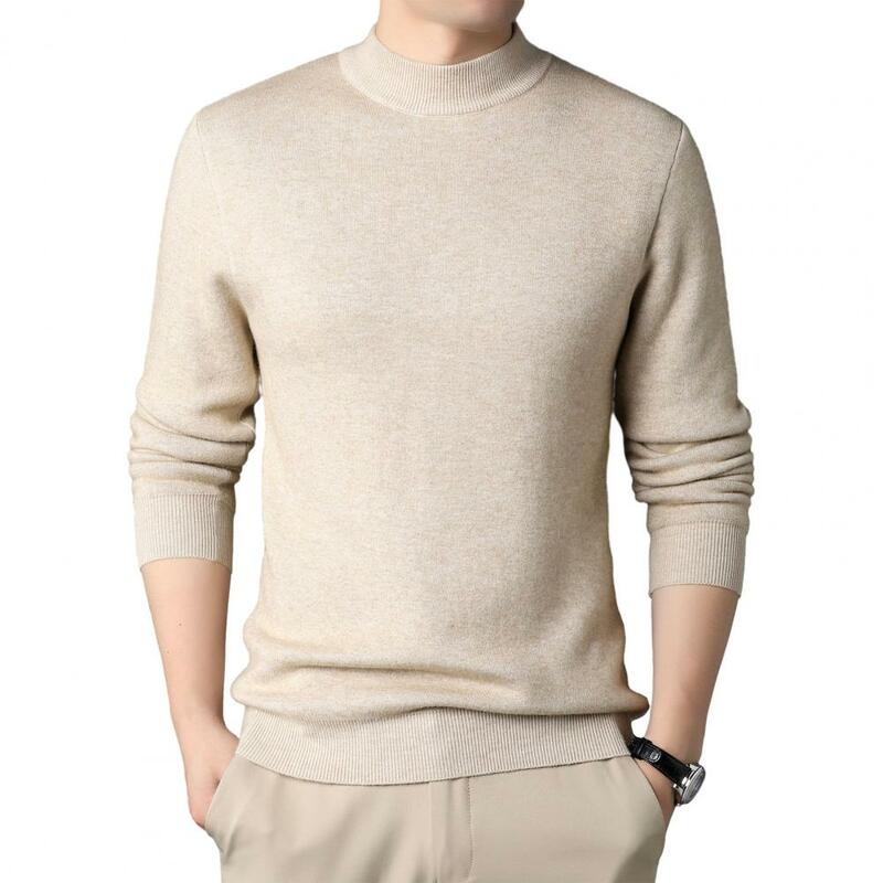 Sweater rajut pria, Sweater musim gugur dan musim dingin, rajutan warna Solid elastis kerah setengah tinggi lengan panjang Slim Fit Pullover lembut hangat Anti pilling