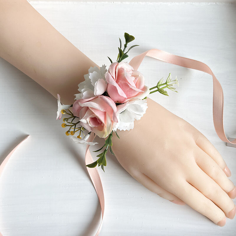 Accessoires de mariage pour marié mariée, bracelet de corsage de poignet, manchette, fleur de demoiselle d'honneur, boutonnière pour hommes, épingles injtrash, fleurs artificielles