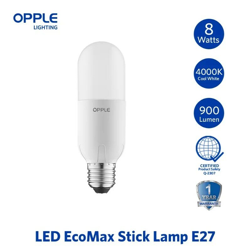 OPPLE Bohlam LED E27 EcoMax Stick Lamp 8W 13W 15W Putih Hangat Sejuk Putih 3000K 4000K 6500K Hemat Energi