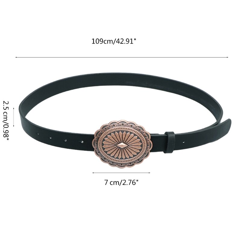 Cintura con fibbia con motivo a rilievo Vintage cintura sottile in PU cinghie in vita regolabili per adulti