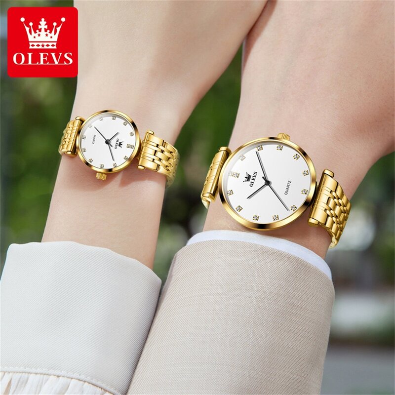 OLEVS-Reloj de pulsera de cuarzo para hombre y mujer, accesorio de lujo, resistente al agua, de acero inoxidable, 5596 Original, 2024