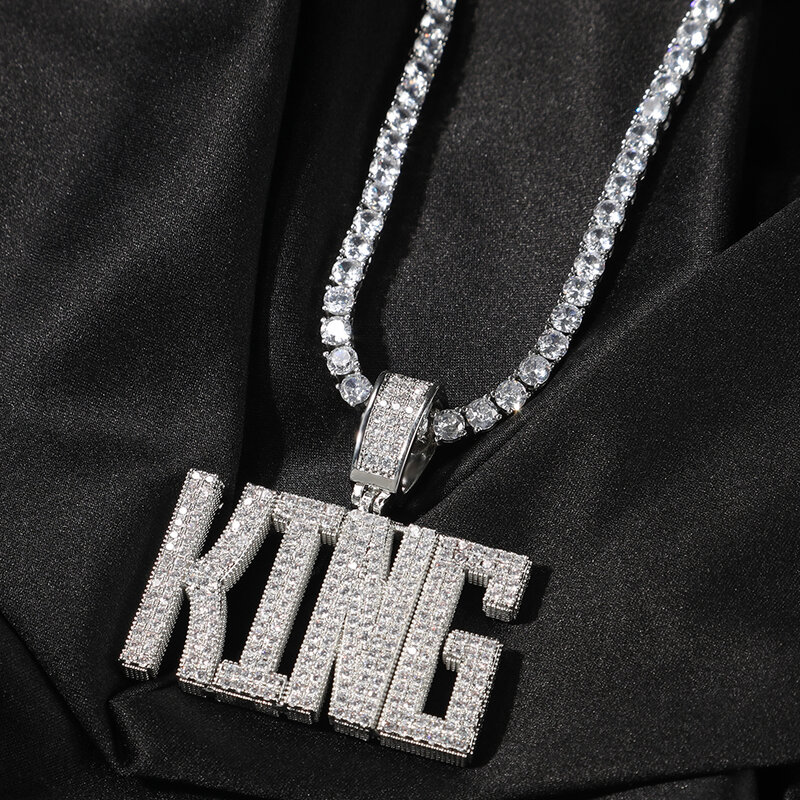 Uwin Block Letters Custom Initial Name Necklace  Personalized Pendant With Tennis Chain Iced Out Cubic Zircon Hiphop Jewelry
