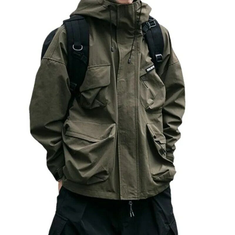 Мужская уличная куртка в стиле сафари, Классическая Водонепроницаемая ветровка с капюшоном и жестким корпусом в американском ретро-стиле, новинка 2024