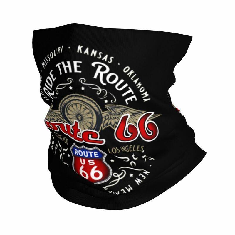 Ride The Route 66 Bandana para cuello, polaina a prueba de viento, bufanda facial, cubierta para motorista, motocicleta, crucero, América, diadema de carretera, pasamontañas de tubo