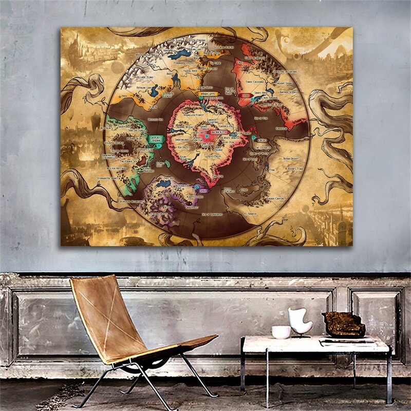 90*60cm Vintage Map Decorative Prints Non-woven Canvas Painting Wall Art Poster Living Room Home Decor Classroom Supplies