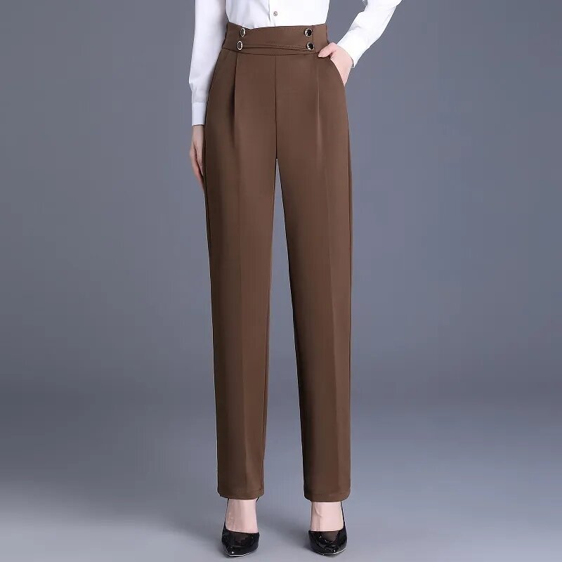 Office Lady Thin Casual Suits Pants Korean Fashion Spring Summer Streetwear Elastic High Waist All-match Solid Women Harem Pants