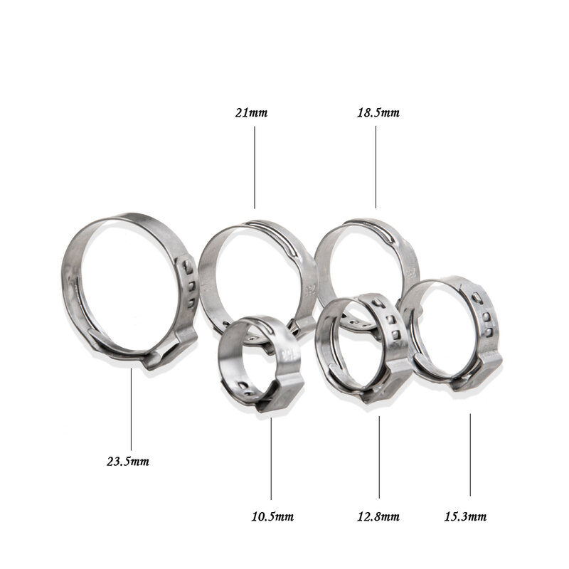 Abrazaderas de manguera de acero inoxidable 120 para oreja, anillos de abrazadera de cincha para tipos de sellado, 23,5 piezas, 7-304 MM