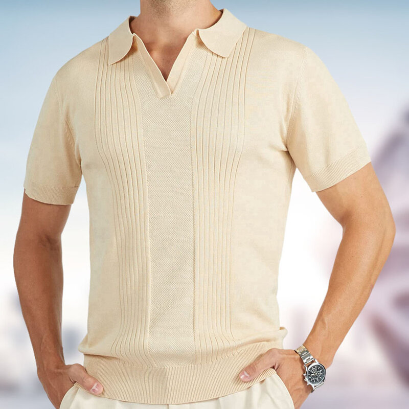 Рубашка с коротким рукавом, однотонный уличный пуловер с V-образным вырезом, винтажный деловой Повседневный удобный топ в классическом стиле