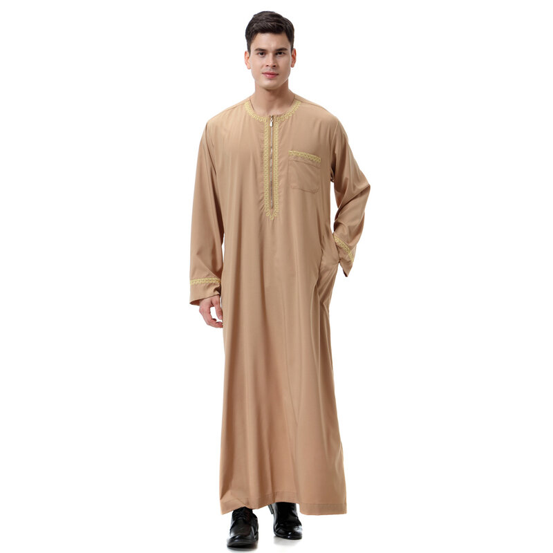Ближневосточный мужской Тауб с принтом, халат с круглым вырезом, мусульманский арабский Тауб, Тауб кафтан
